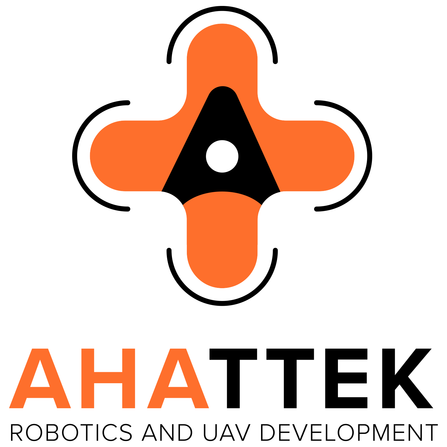 AHATEK Robotics and UAV Development logo with orange and black abstract drone icon