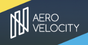 Aero Velocity logo in white on a dark blue and light blue geometric background