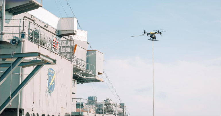Drone demo poster for Apellix x Pepperdine, showing a cleaning drone above a blue aerial background.