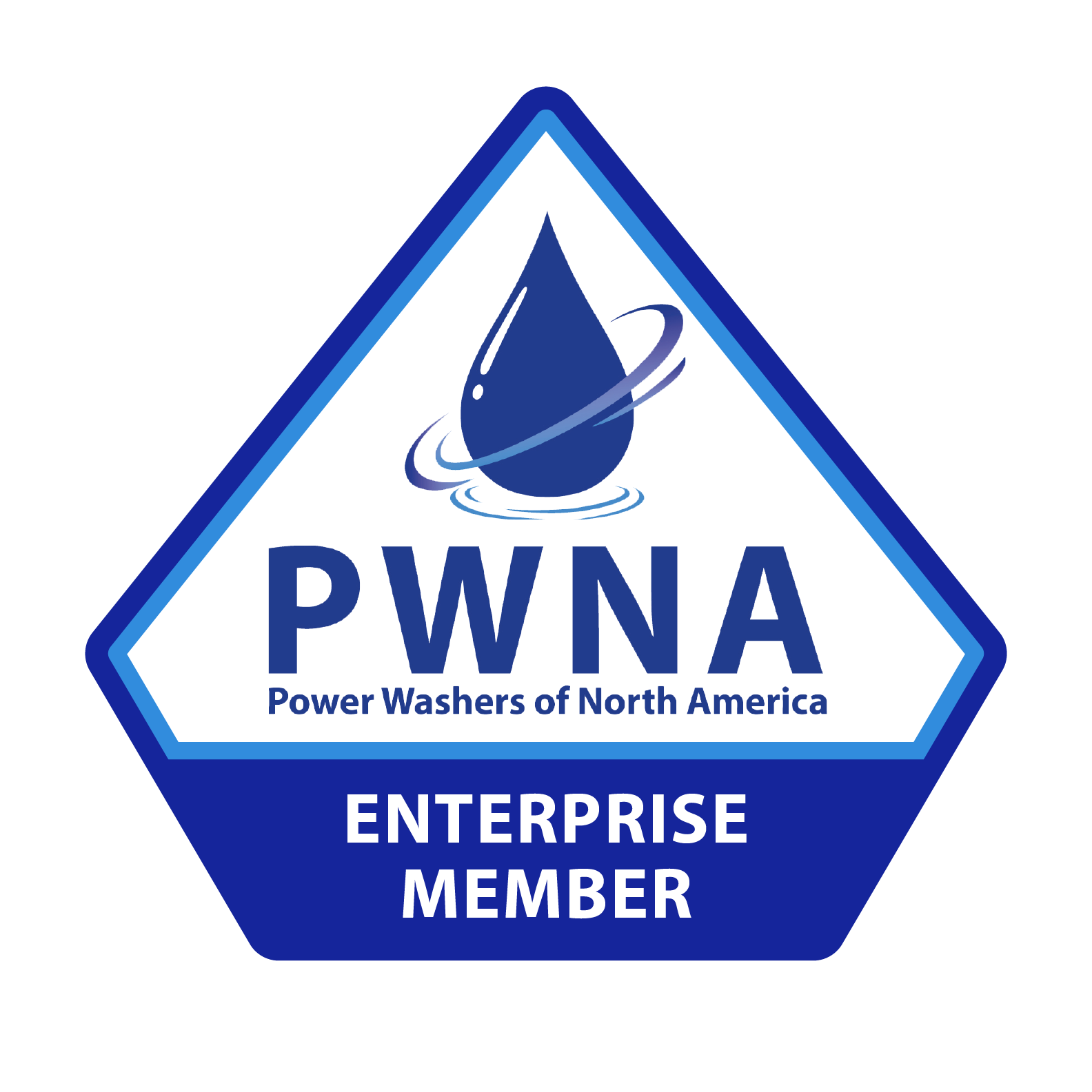 PWNA Power Washers of North America Enterprise Member badge in blue and white