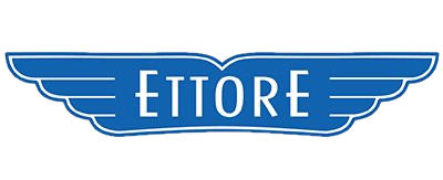 Blue winged Ettore logo with white lettering