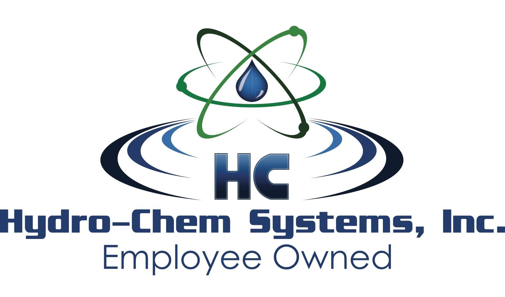 Hydro-Chem Systems, Inc. logo with blue and green atom-like symbol and “Employee Owned” text