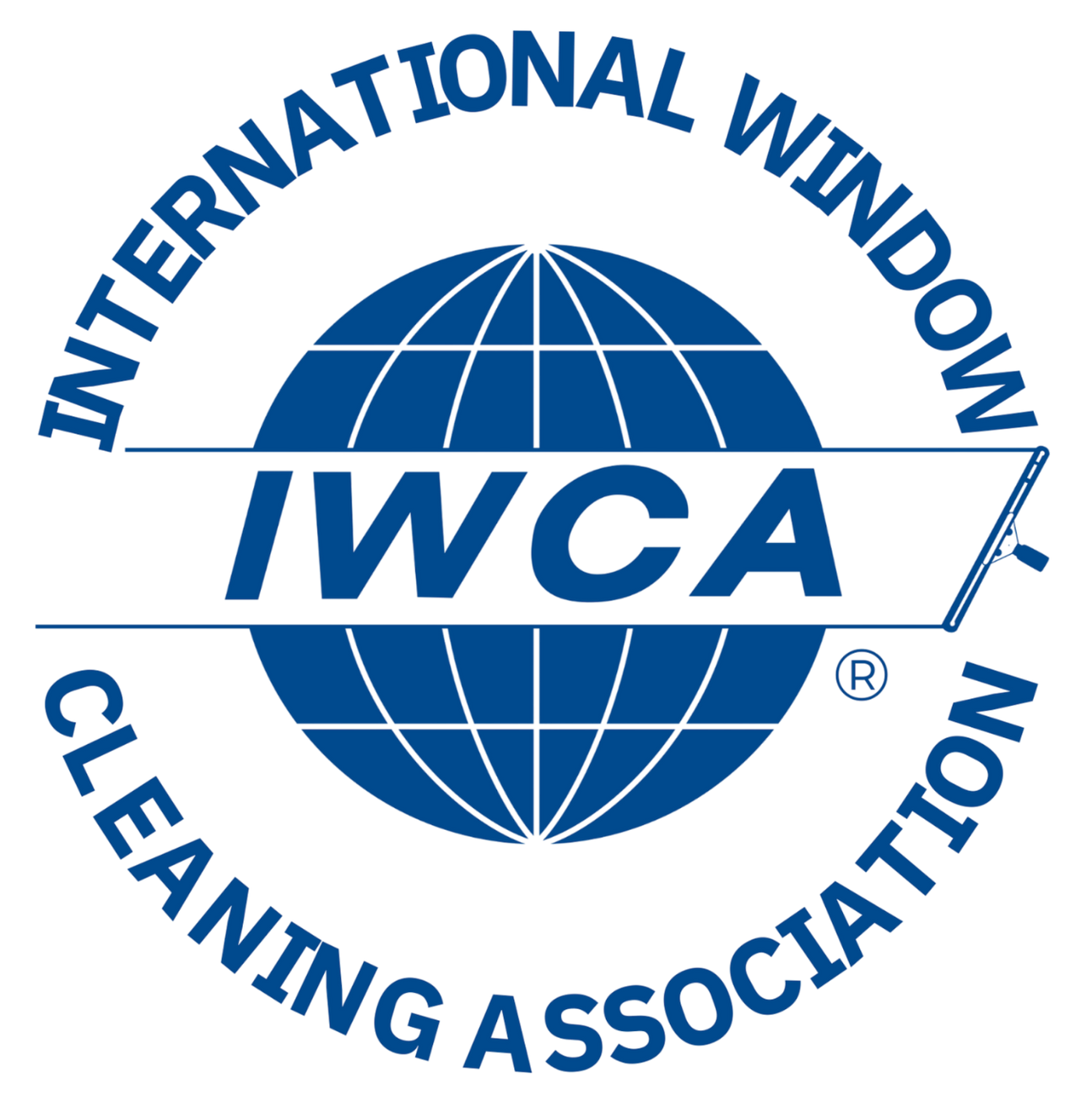International Window Cleaning Association (IWCA) logo in blue and white with globe and squeegee