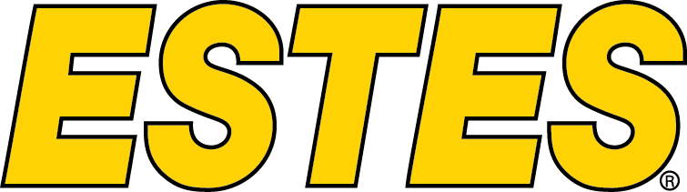 ESTES logo in bold yellow italic letters with a black outline