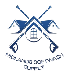 Blue Midwest Softwash Supply logo with crossed pressure washer wands and a house icon