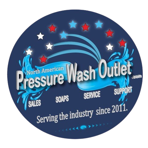 North American Pressure Wash Outlet logo in blue and white with red stars, “Serving the industry since 2011”