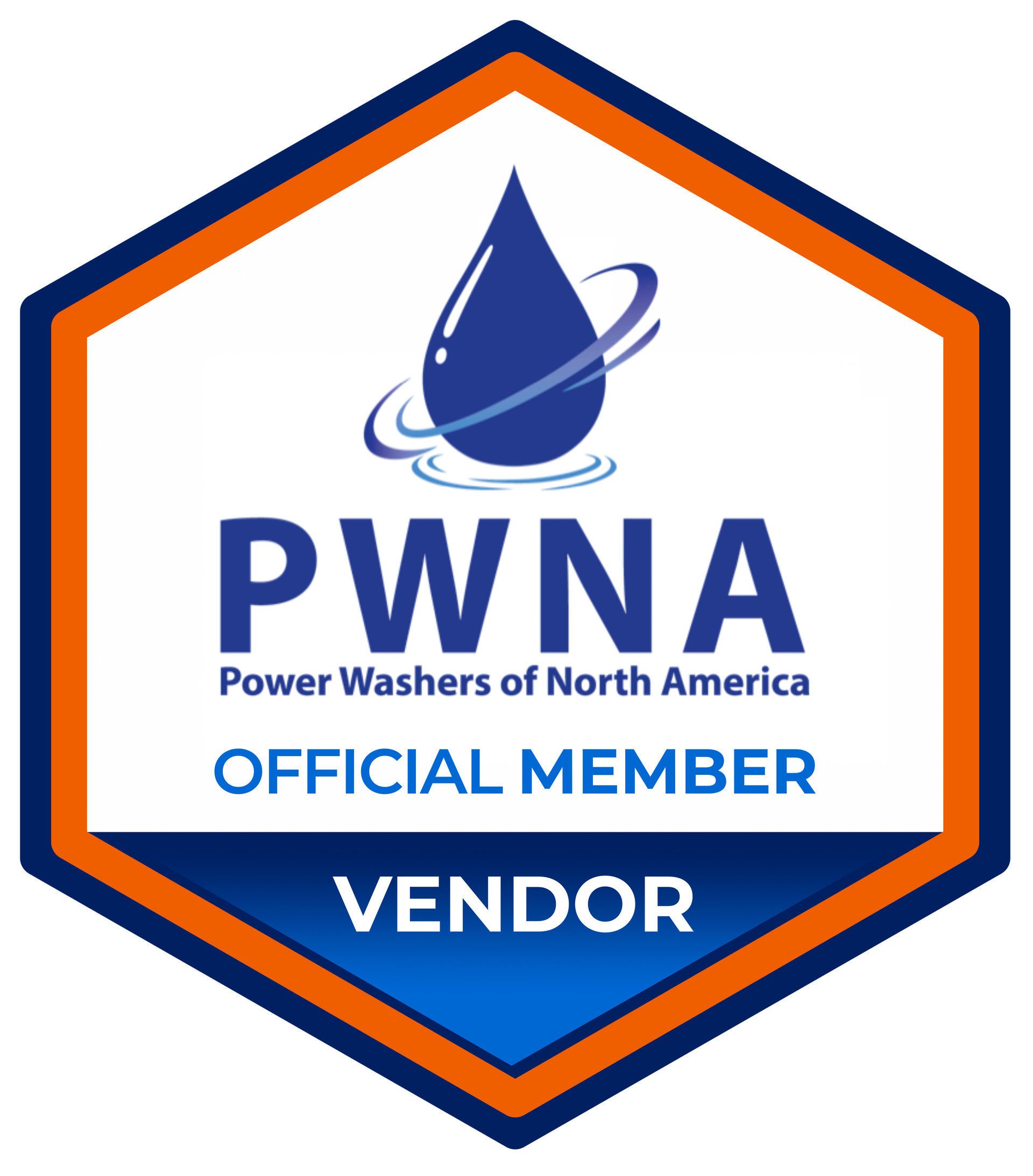 PWNA Official Member vendor badge with blue hexagon and water droplet logo