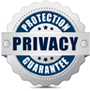 Blue and silver seal reading “Protection Privacy Guarantee” with a shield icon