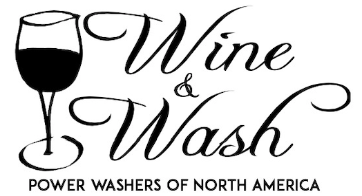 Wine & Wash logo with a wine glass and the text “Power Washers of North America”