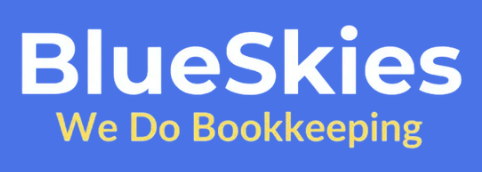 Blue and yellow BlueSkies logo with the tagline “We Do Bookkeeping”