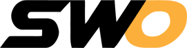 Black, white, and orange stylized “SWO” logo on a white background