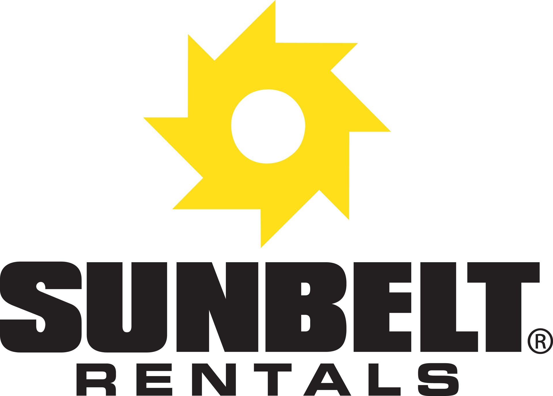 Sunbelt Rentals logo with a yellow sun icon above black text on a white background