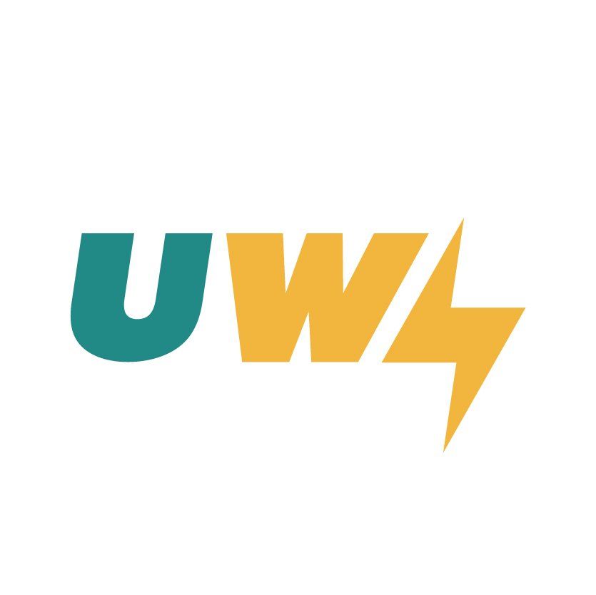 Teal and gold “UWL” logo with a lightning bolt