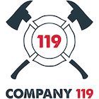 Company 119 logo with crossed hammers and a red 119 number in a circular emblem