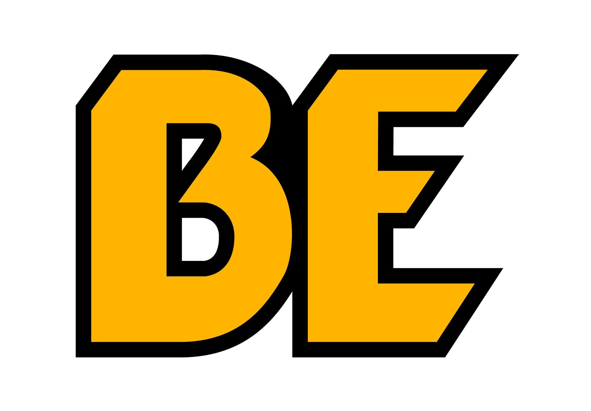 Yellow and black stylized “BE” letters on a white background