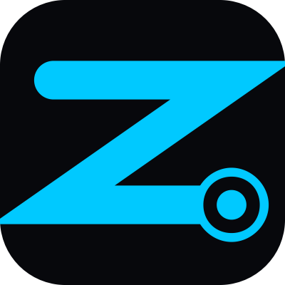 Blue stylized Z logo on a black rounded-square background with a small circle accent