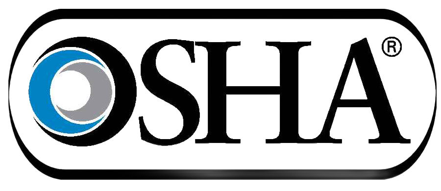 OSHA logo in black, white, and blue inside a rounded rectangle