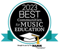 A logo for the 2023 best communities for music education.