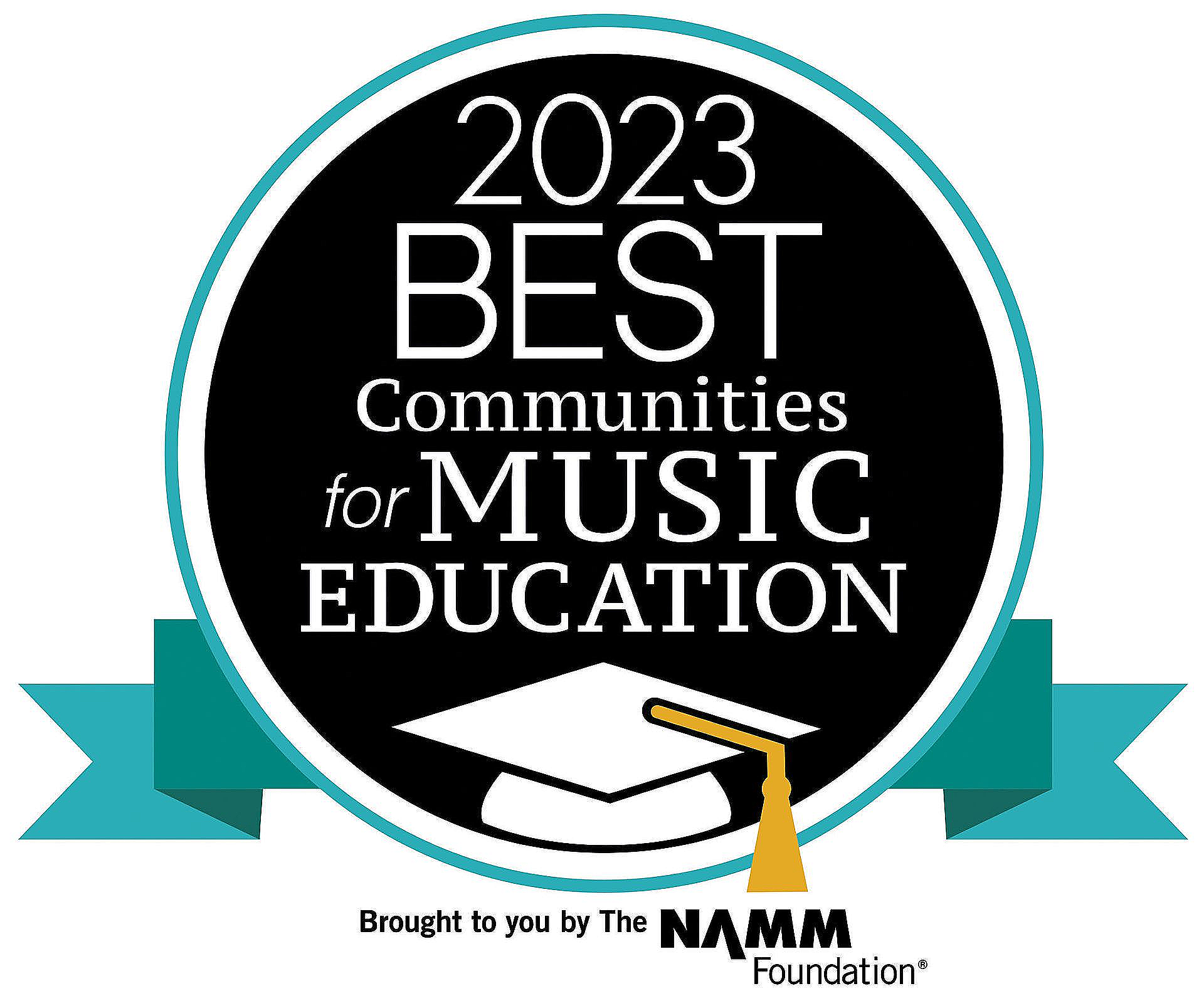 A logo for the 2023 best communities for music education.