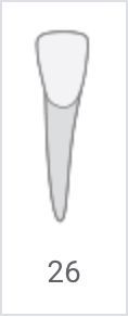 Gray tapered dental tool labeled “26” on a white background.