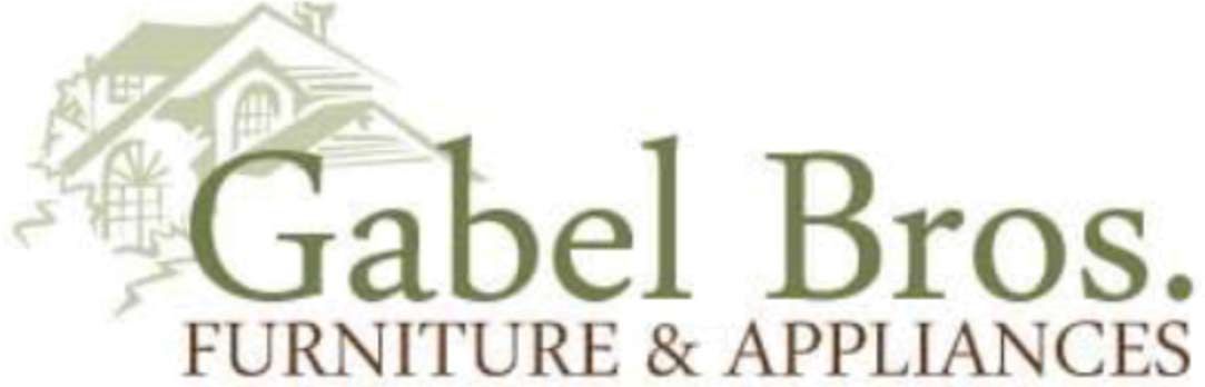 Gabel Bros. Furniture & Appliances logo with house graphic. Text is in a green tone.