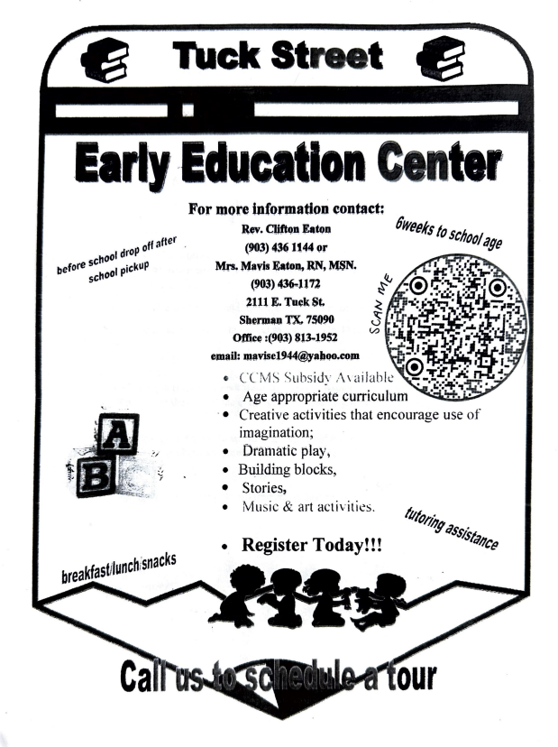 A black and white poster for tuck street early education center.