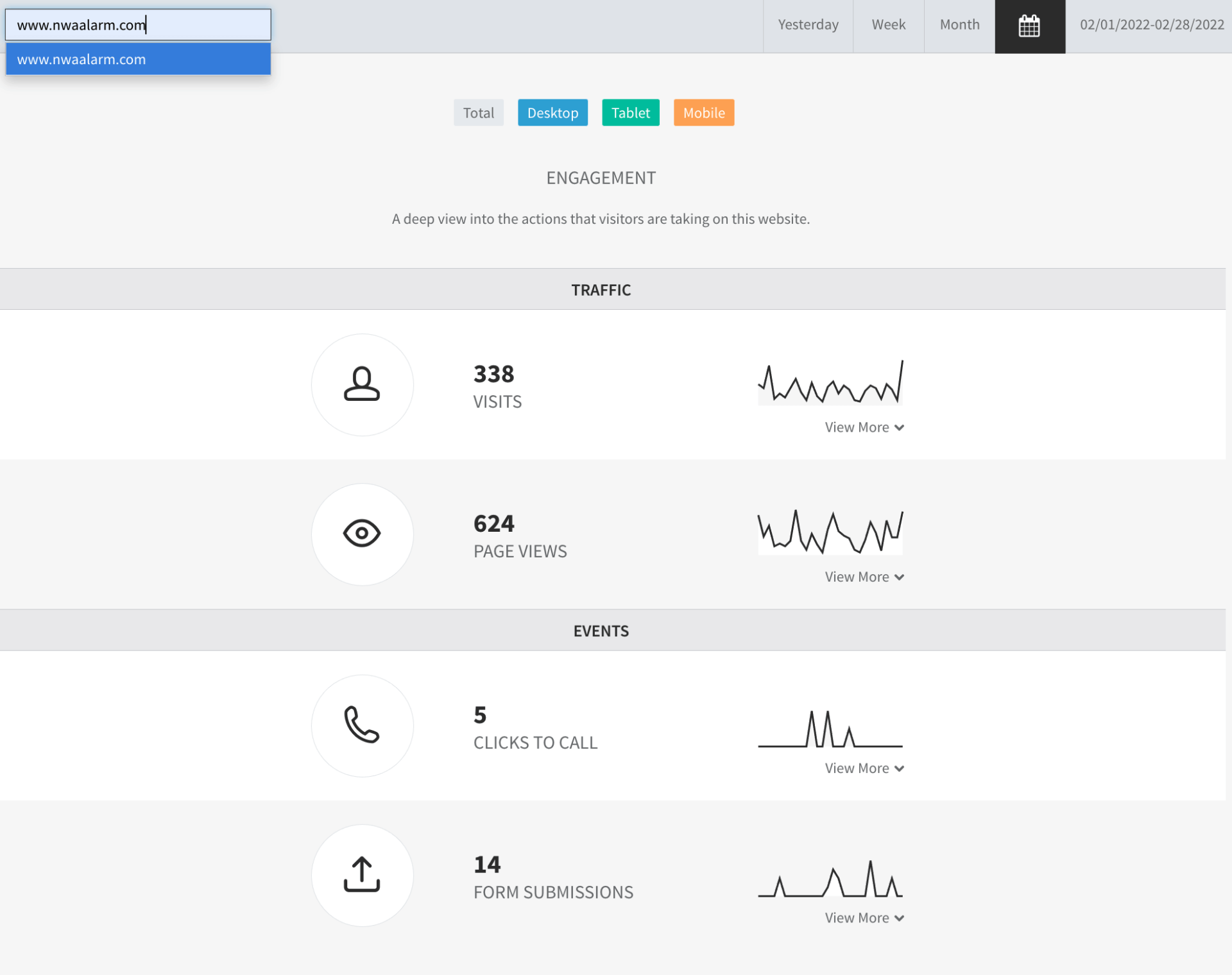 Dashboard screen with icon-based stats and trend lines in a light gray interface