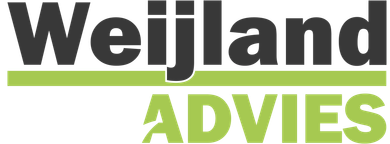 Het logo van Weijland Advies in zwart en limoengroen met een groene onderstreping.
