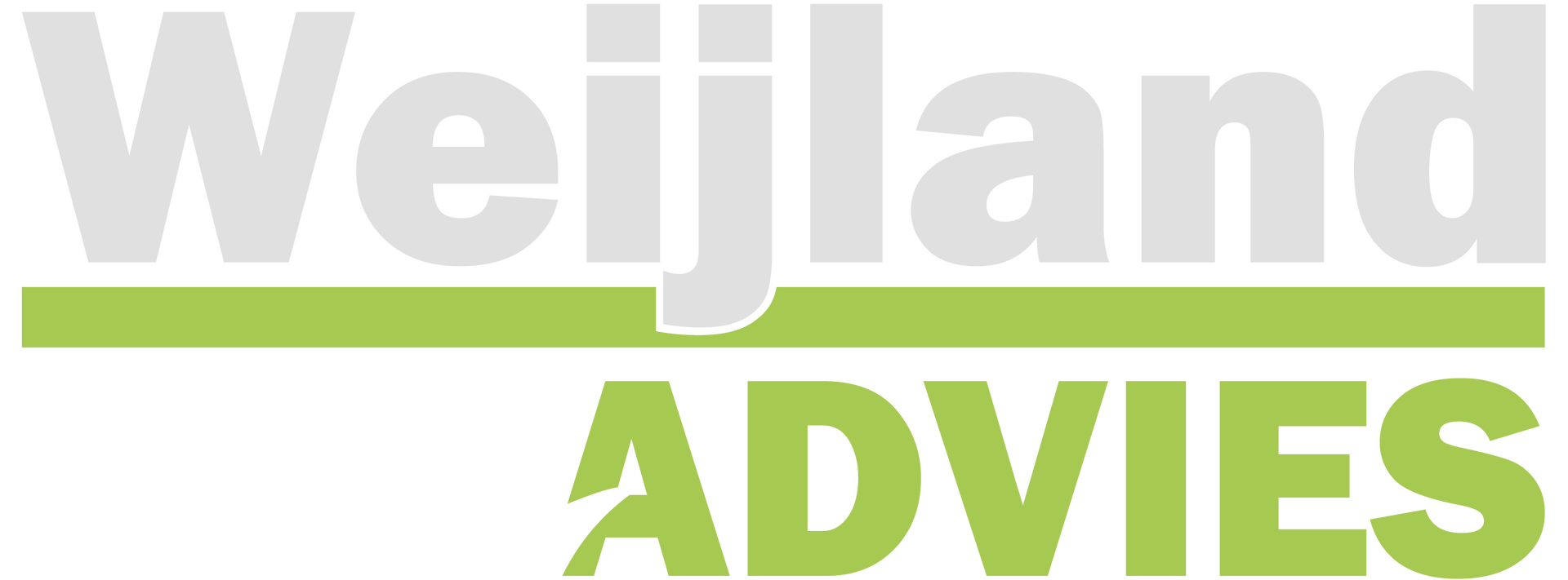 Het logo van Weijland Advies in zwart en limoengroen met een groene onderstreping.