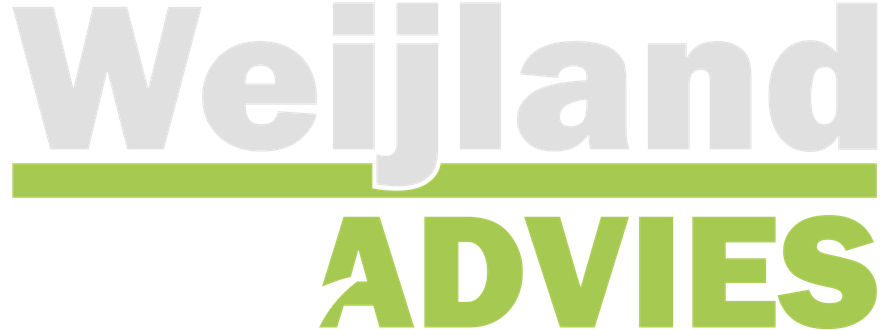 Het logo van Weijland Advies in zwart en limoengroen met een groene onderstreping.