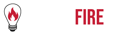 Red fire icon and the word “FIRE” in bold red text on a white background.