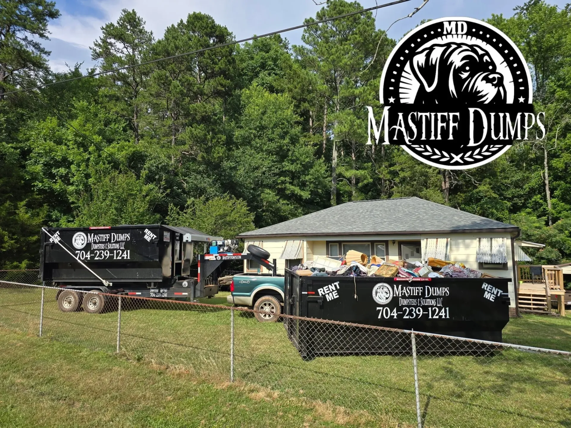 Mastiff Dumps dumpster loaded with debris on a Salisbury area job
