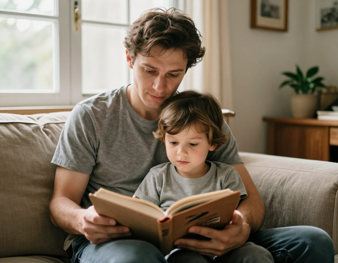 A parent and child reading together
