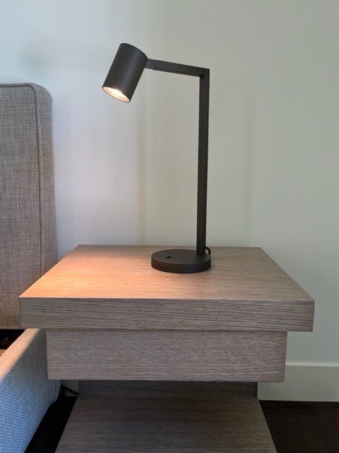 Réalisation de salon à Vandoeuvres avec lampe de chevet