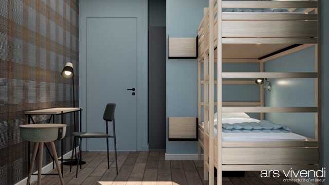 Décoration de chambre d'hôtel avec lits superposé