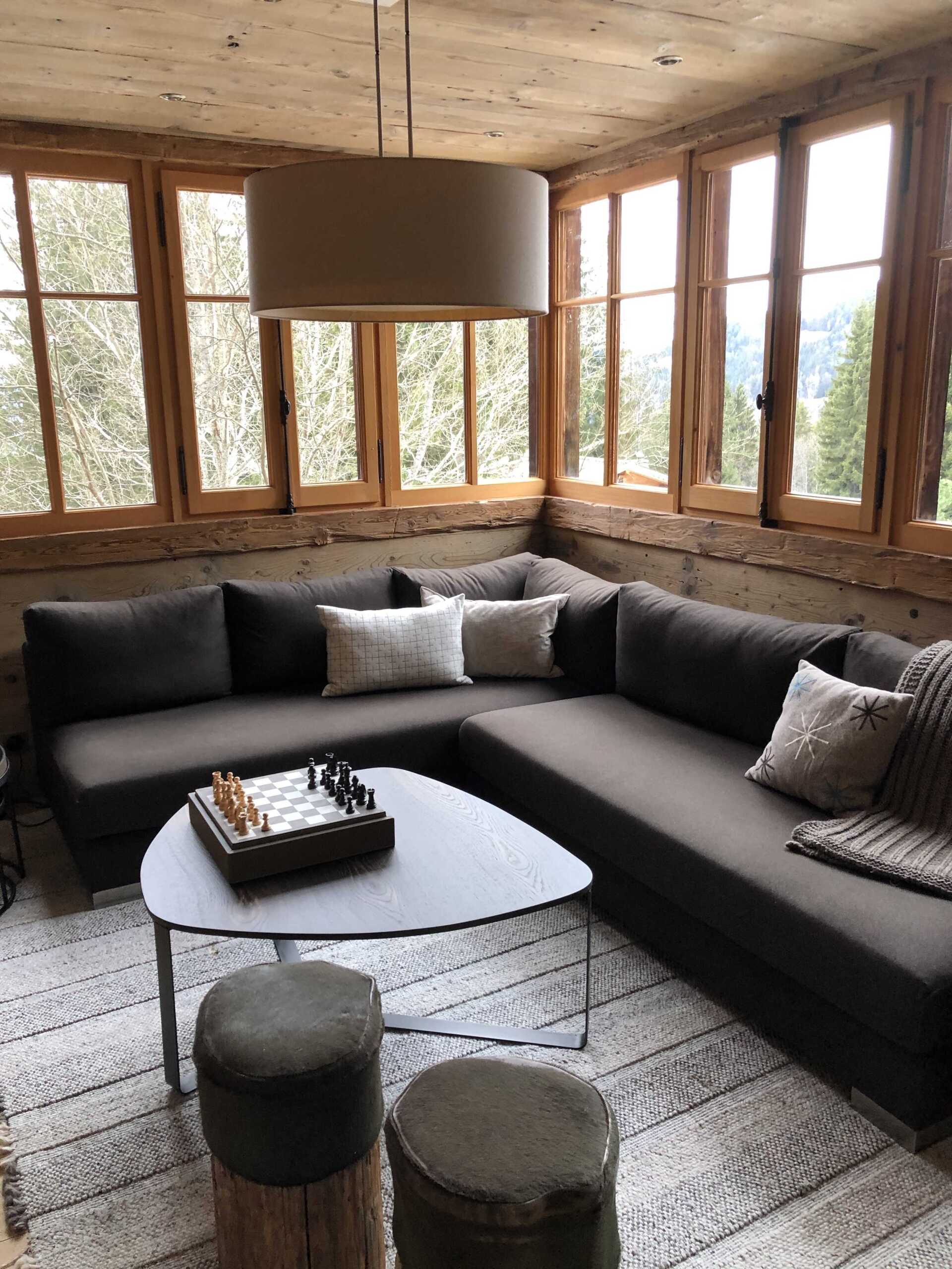 Projet d'architecture d'intérieur de chalet salon et vue