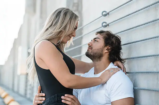couple looking into each other’s eyes showing attraction and emotional connection