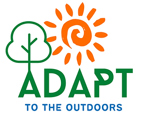 A logo for adapt to the outdoors with a tree and sun