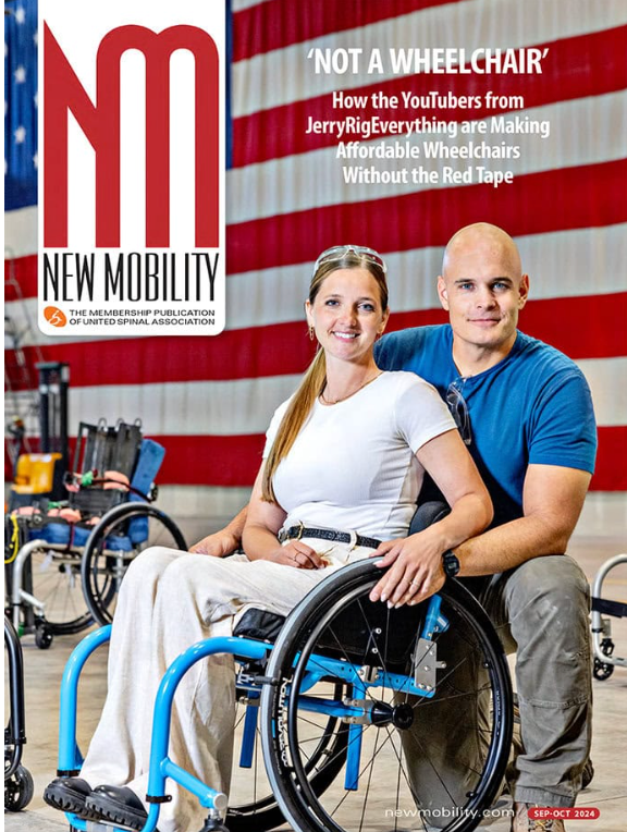 A man and a woman in wheelchairs on the cover of a magazine