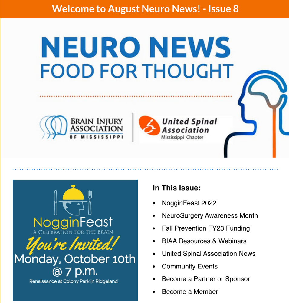 A flyer for a neuro news food for thought event