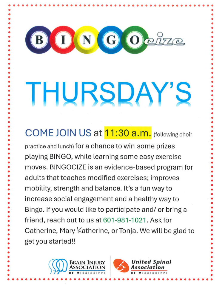 A flyer for bingo on thursday 's at 11:30 a.m.
