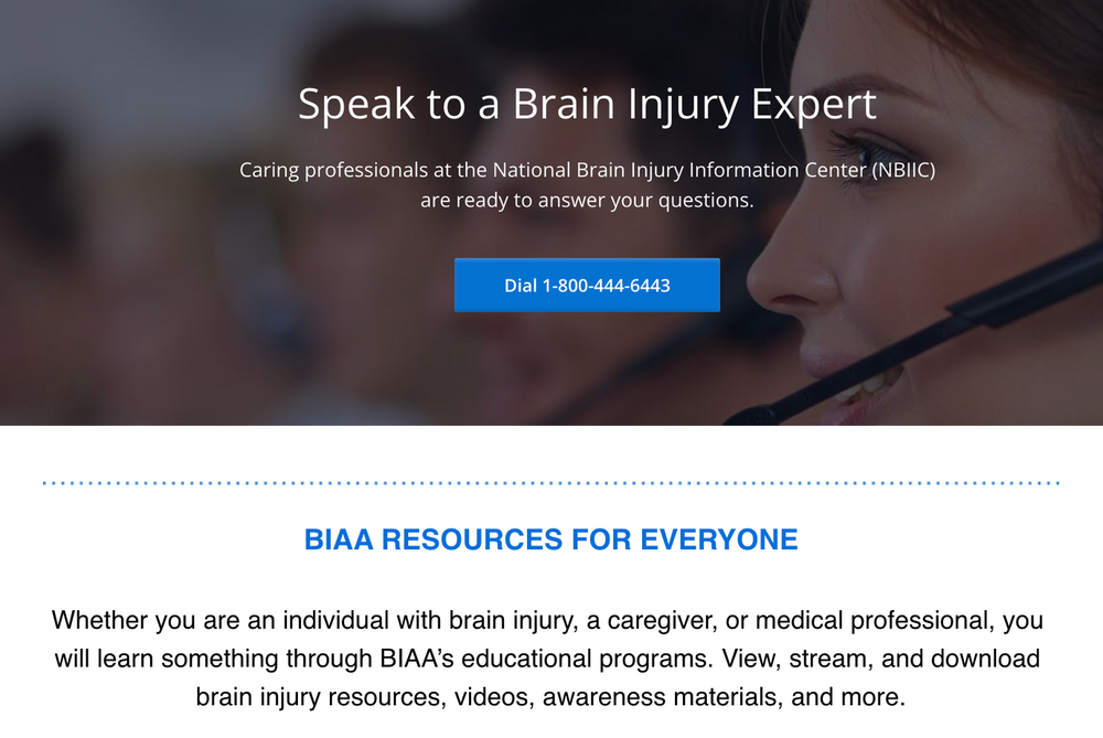 A screenshot of a website that says speak to a brain injury expert