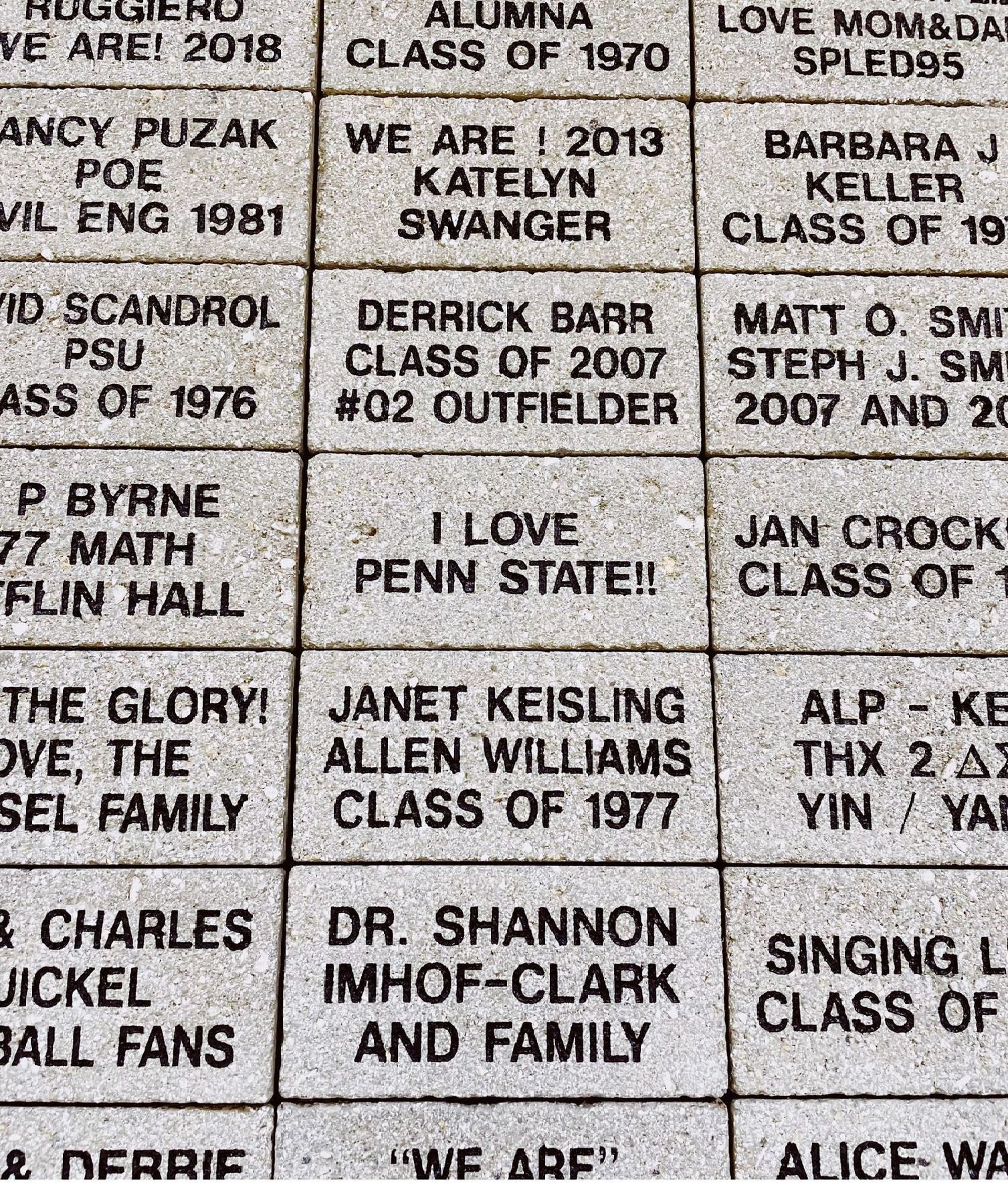 A brick wall with a bunch of names on it