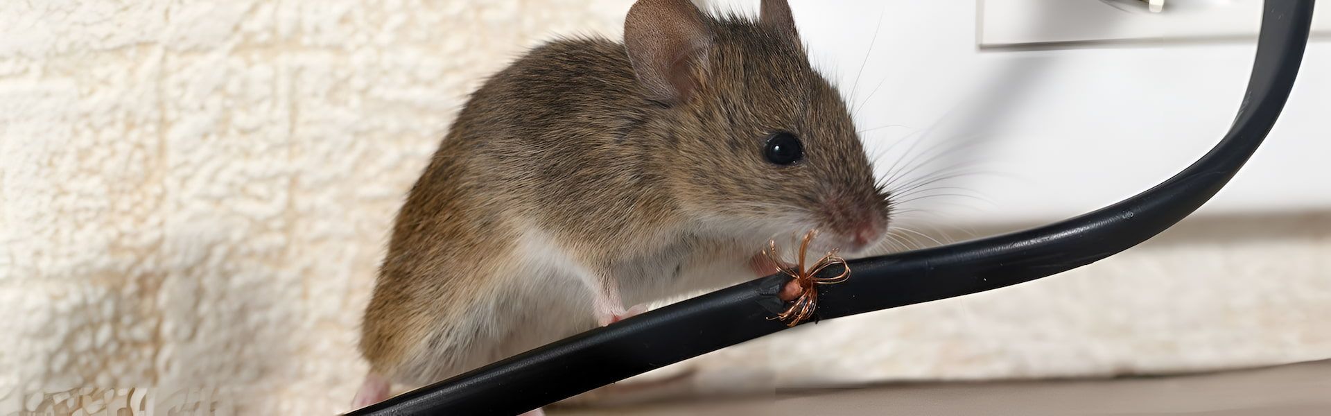 A Mouse Is Sitting On A Wire Next To An Outlet — Maximum Pest Management In Mareeba, QLD