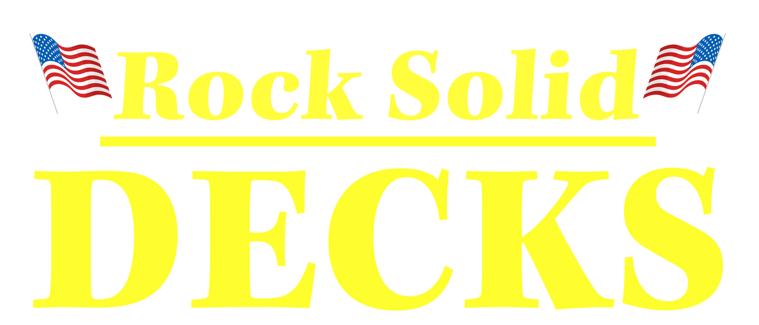 A sign that says rock solid decks on it