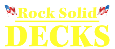 A sign that says rock solid decks on it
