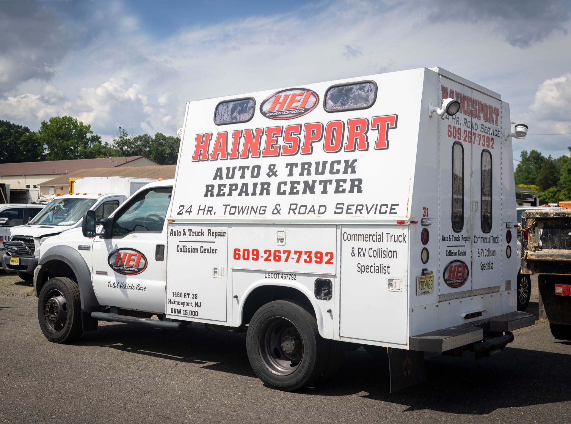 White repair truck with