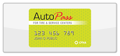 AutoPass card for tire and service centers. Features card number, name, and CFNA logo.