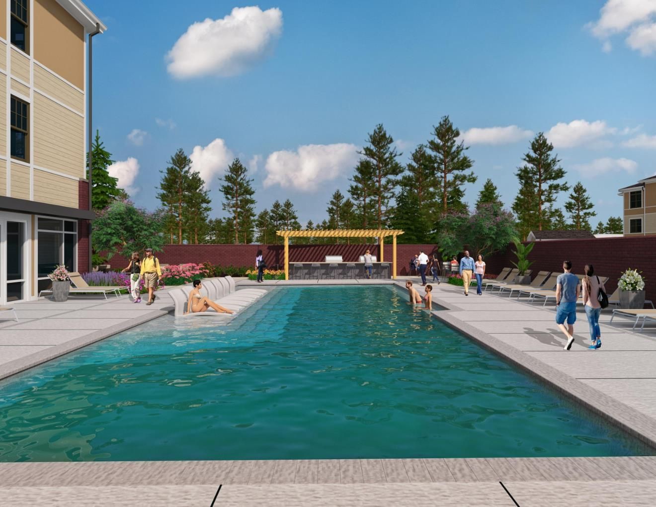 Rendering of  the  resort-style swimming pool at Marlowe Place apartments in Charlotte, NC