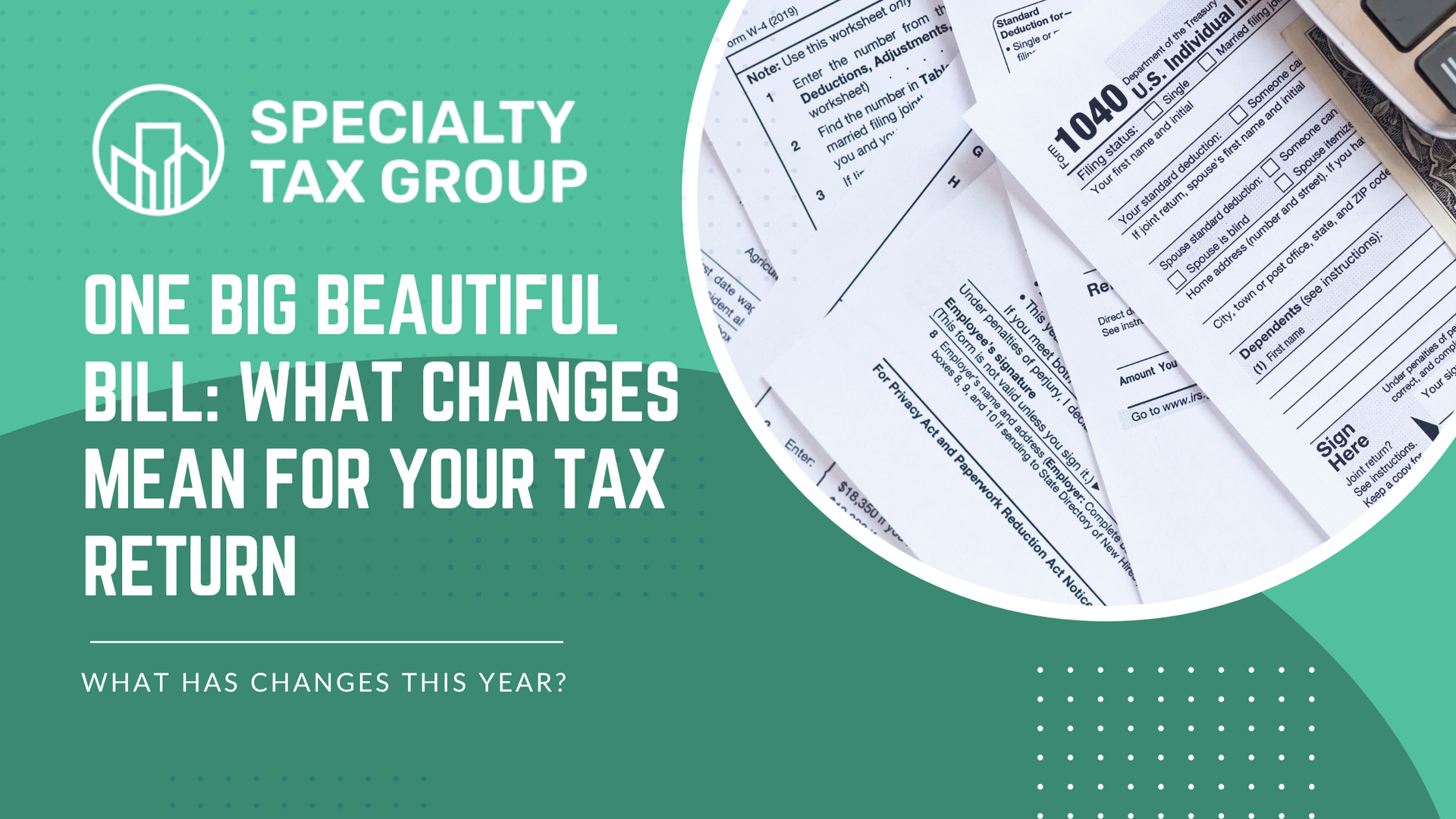 Green promotional graphic for a 2025 tax planning guide on cost segregation featuring a person reviewing financial papers.